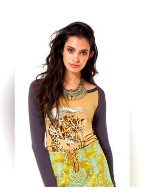 Stay Wild Moon Child Long Sleeve Raglan Top - Yellow & Charcoal size Lg